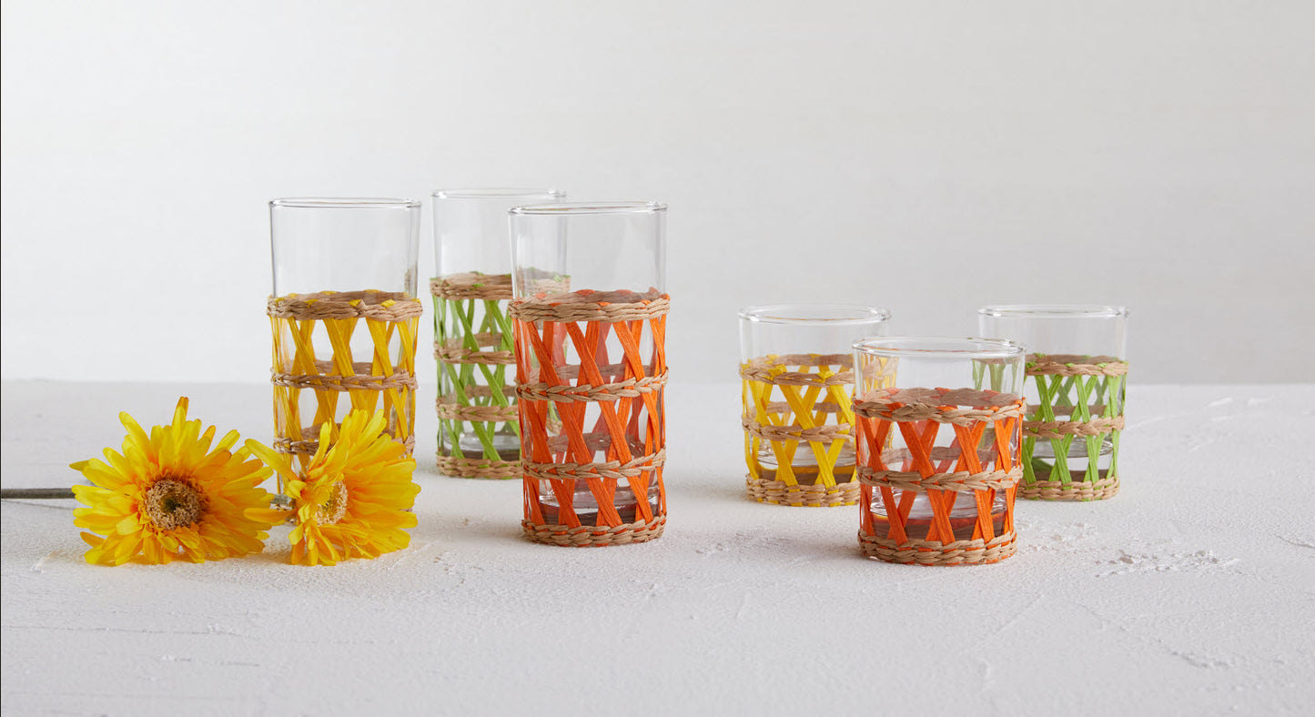 WICKER WRAP-ORANGE SHORT BEVERAGE GLASS 3"DX4"H 6OZ