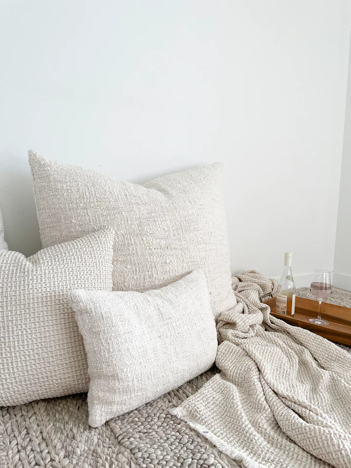 Soft Cozy Cotton Boucle Pillows - Ivory, 26" x 26"