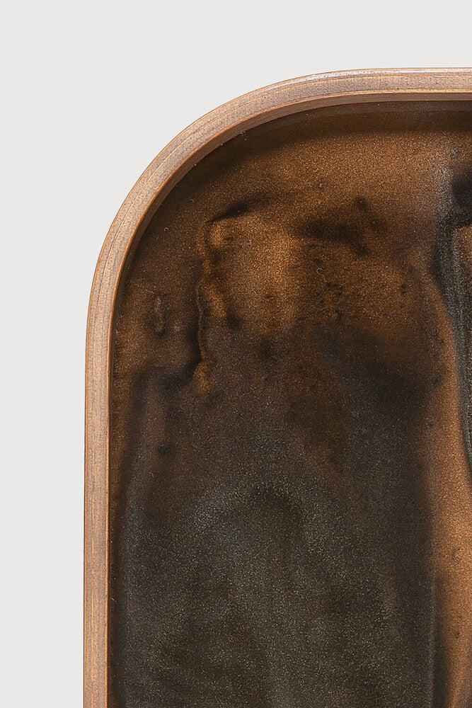 PLATEAU EN VERRE RECTANGLE BRONZE ORGANIQUE