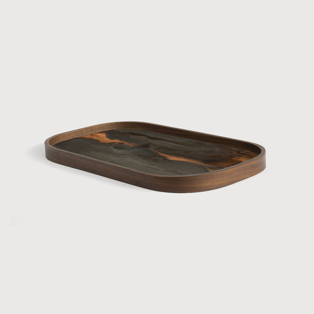 PLATEAU EN VERRE RECTANGLE BRONZE ORGANIQUE
