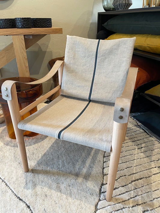 Beech Wood Armchair with Leather Armstraps