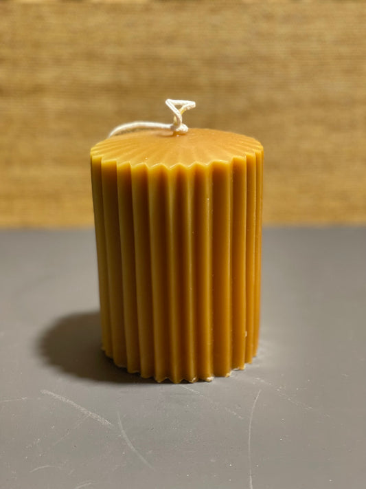 Ridged Pillar Beeswax Candle Caramel - Short
