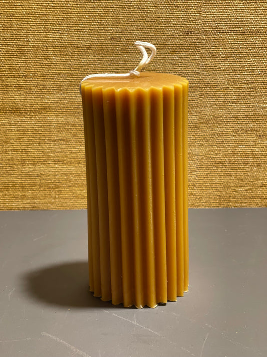 Ridged Pillar Beeswax Candle Caramel - Tall