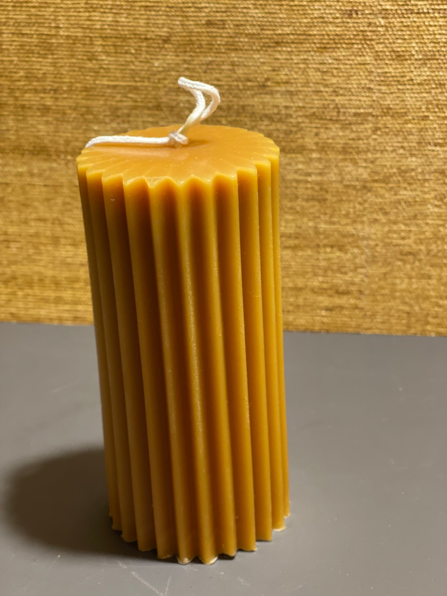Ridged Pillar Beeswax Candle Caramel - Tall
