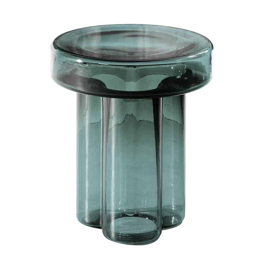 TABLE D'APPOINT EN VERRE VERT PÉTROLE 15” x 17.7” h
