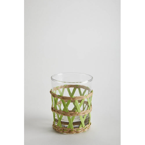 WICKER WRAP-GREEN SHORT BEVERAGE GLASS 3"D X 4"H 6OZ