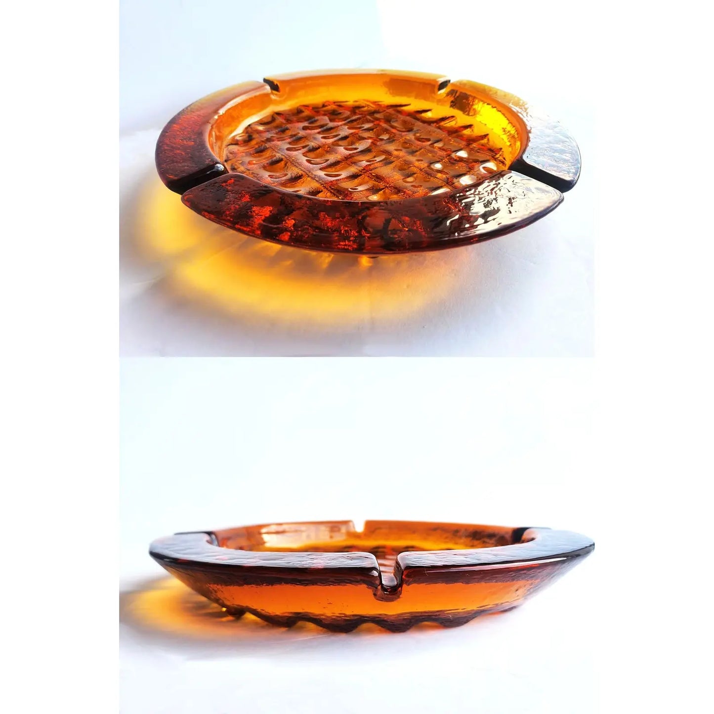 Vintage - 1960s Brutalist Amber Ashtray - Catchall