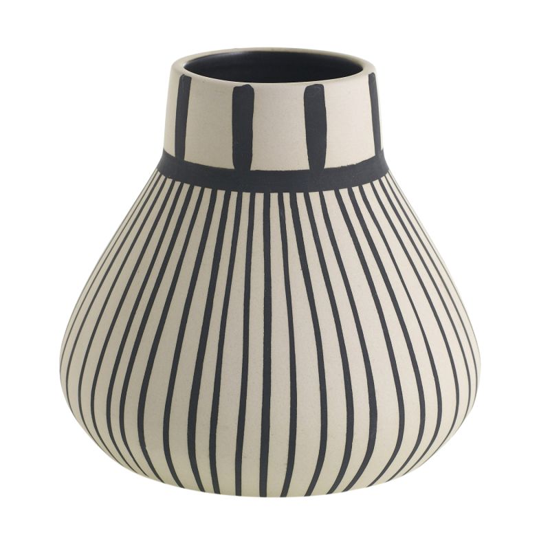 Ceramic Off White Vase with Black Stripes