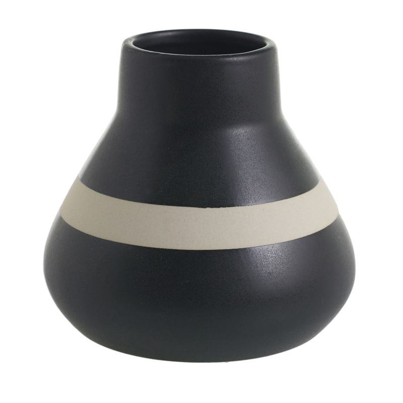 Ceramic Black Vase with Off White Stripe