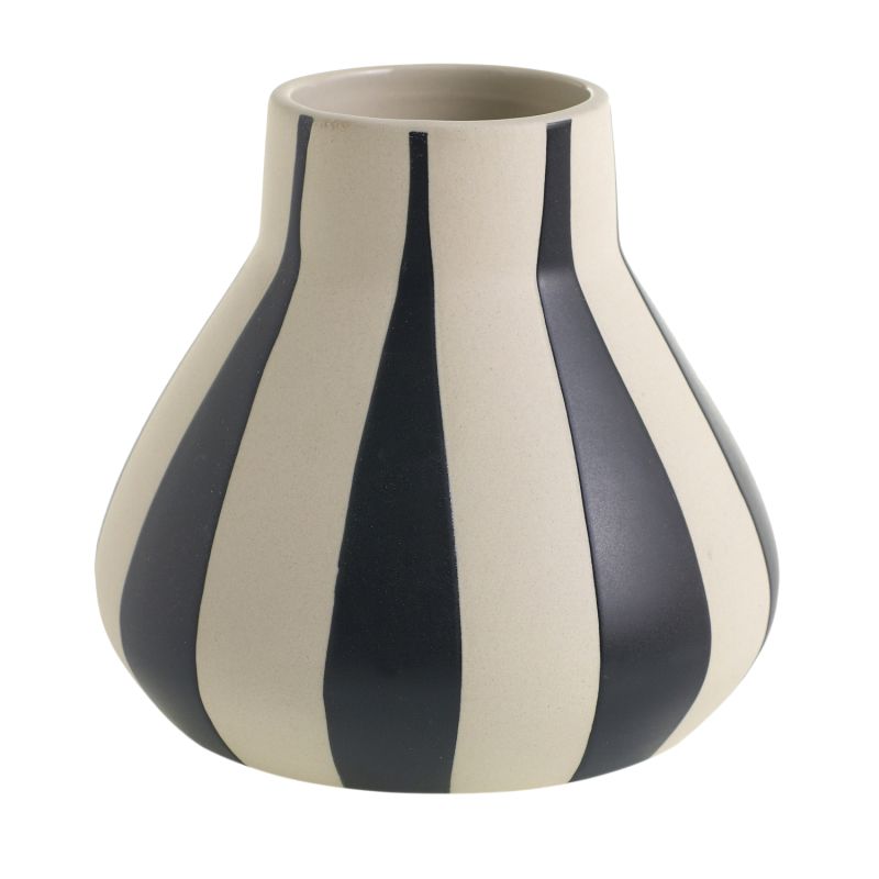 Ceramic Off White Vase with Large Black Stripes