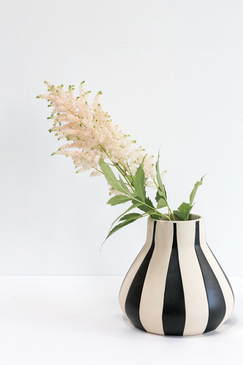 Ceramic Off White Vase with Large Black Stripes