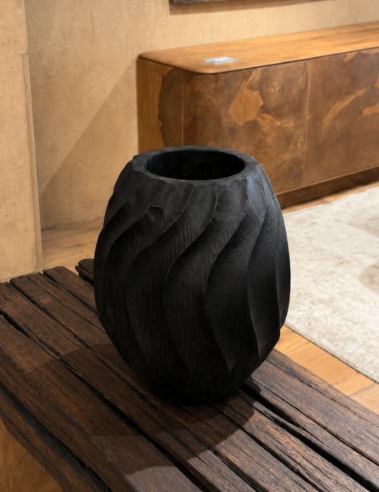 Aura Wood Vase - Black
