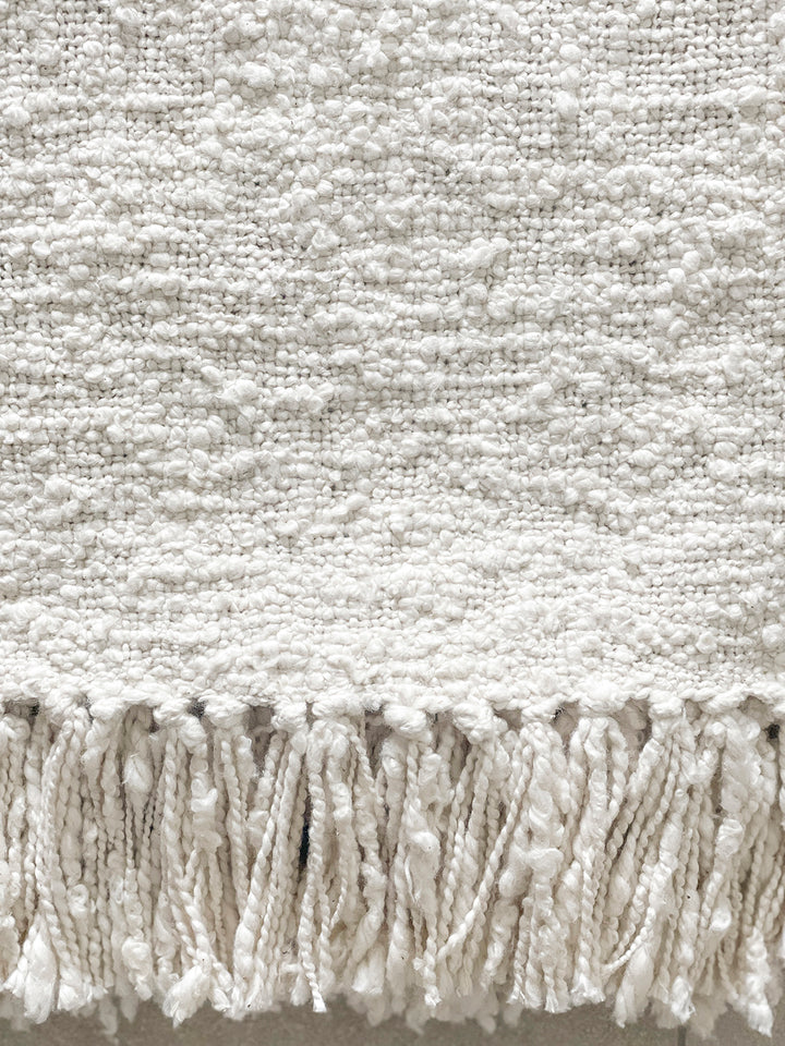 Cozy Cotton Boucle Throw with Fringe - Ivory, 50" x 70"