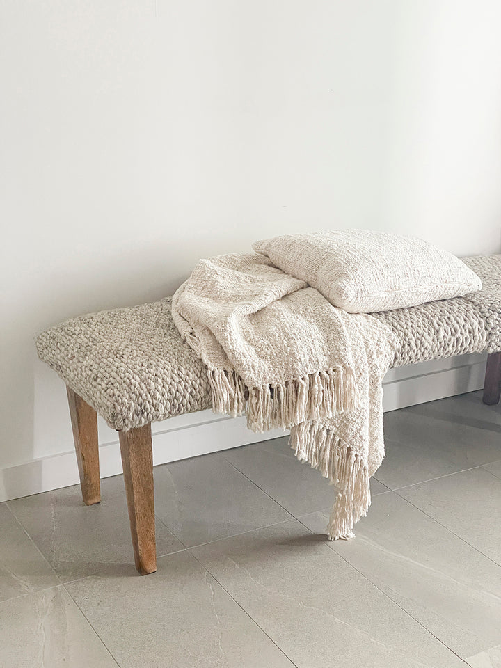 Cozy Cotton Boucle Throw with Fringe - Ivory, 50" x 70"