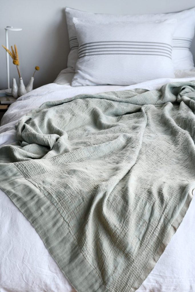 African Jacquard Bogolan Bed Throw - Celadon