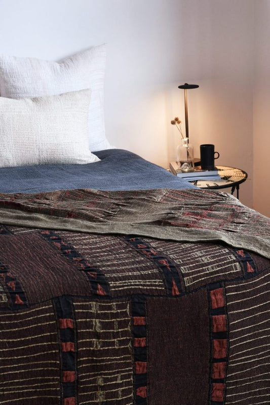 African Jacquard Metallic Bogolan Bed Throw - Copper & Gold