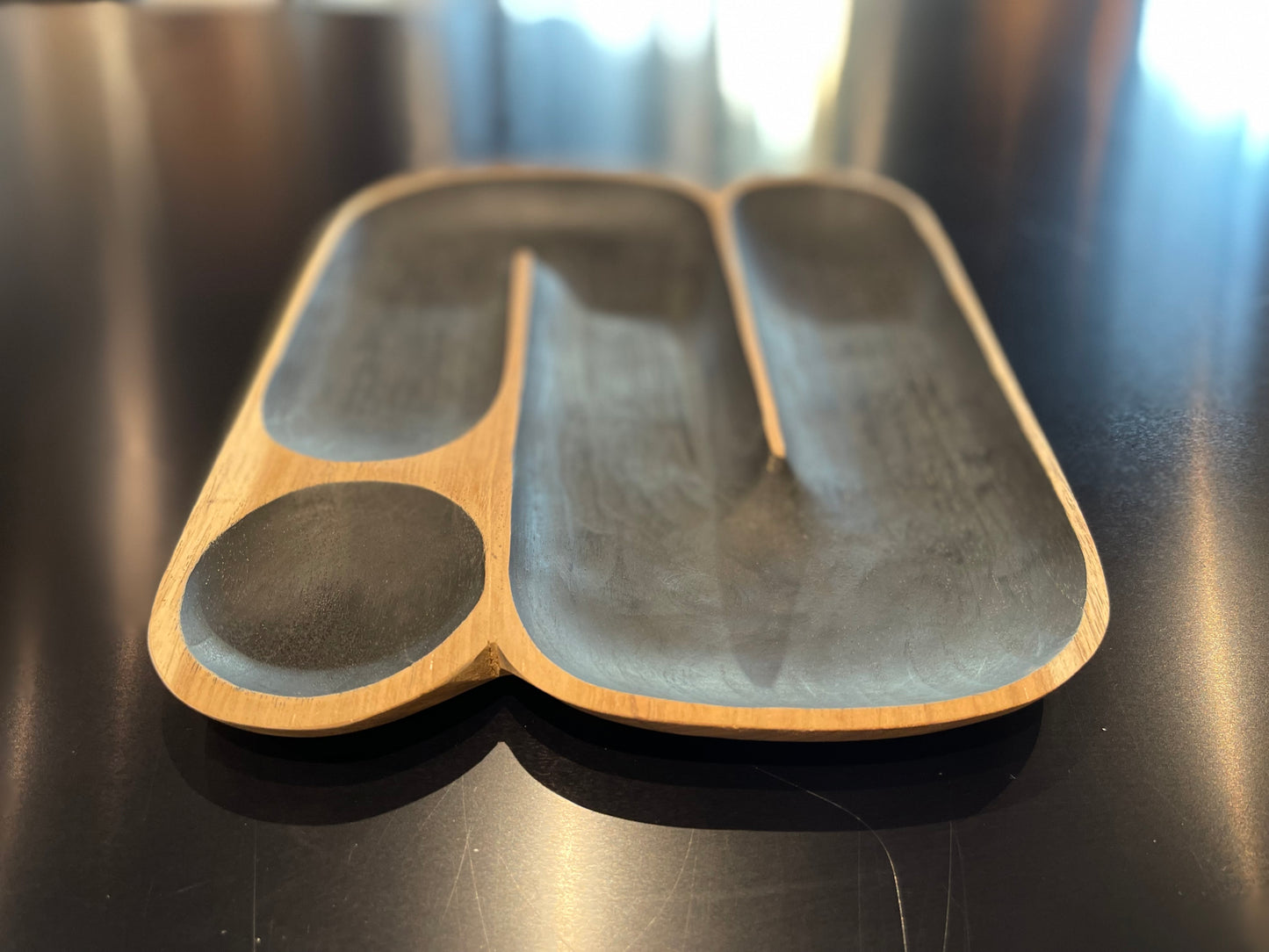 Wood Tray with Black Accents - Circle