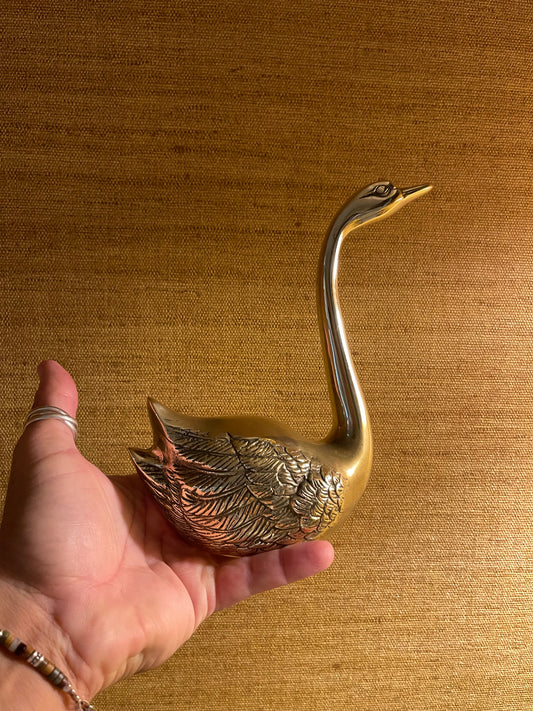 Vintage Brass Swan Figurine — Sculptural Mid-Century Décor