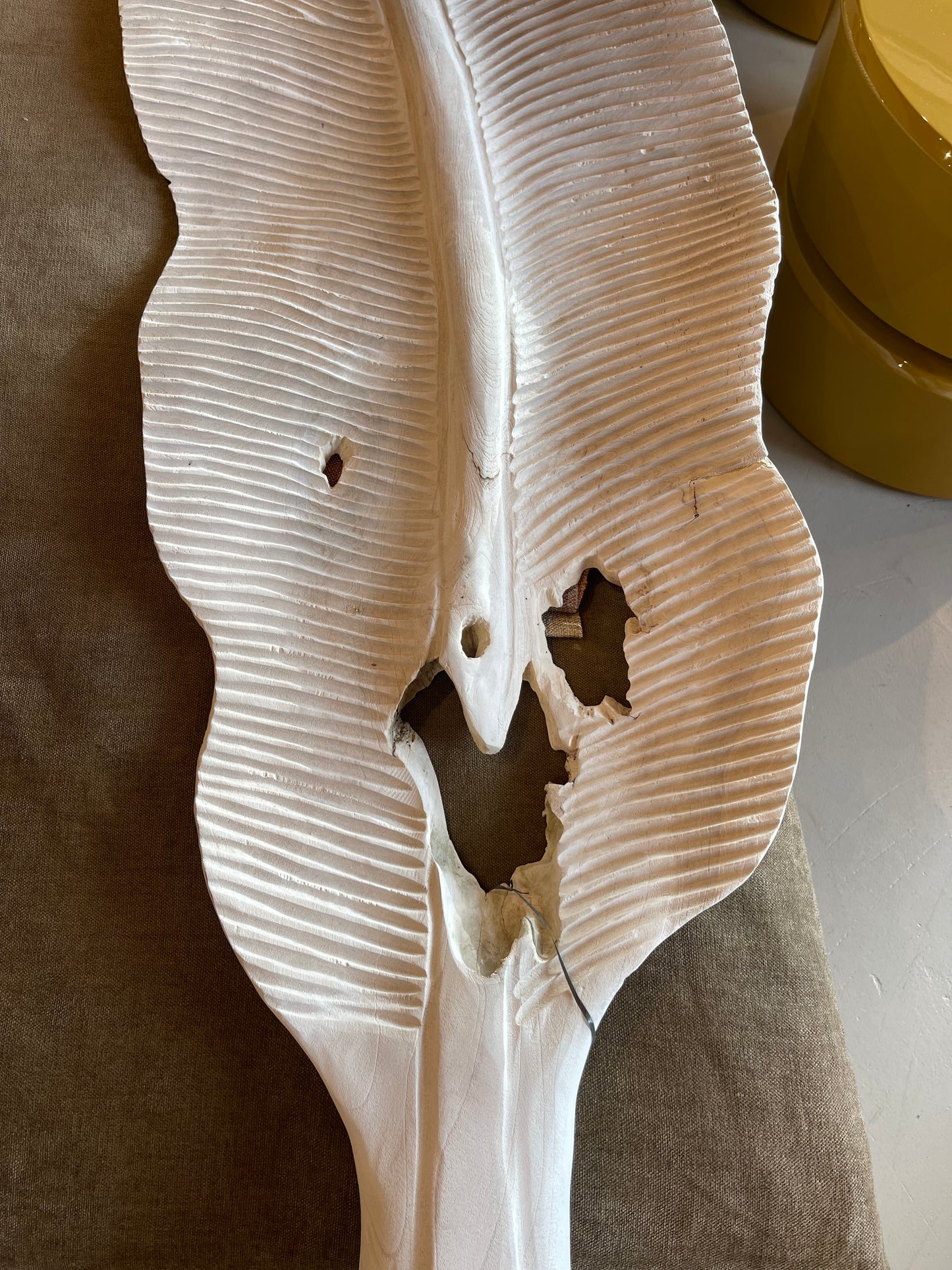 Bleached White Carved Leaf Tray