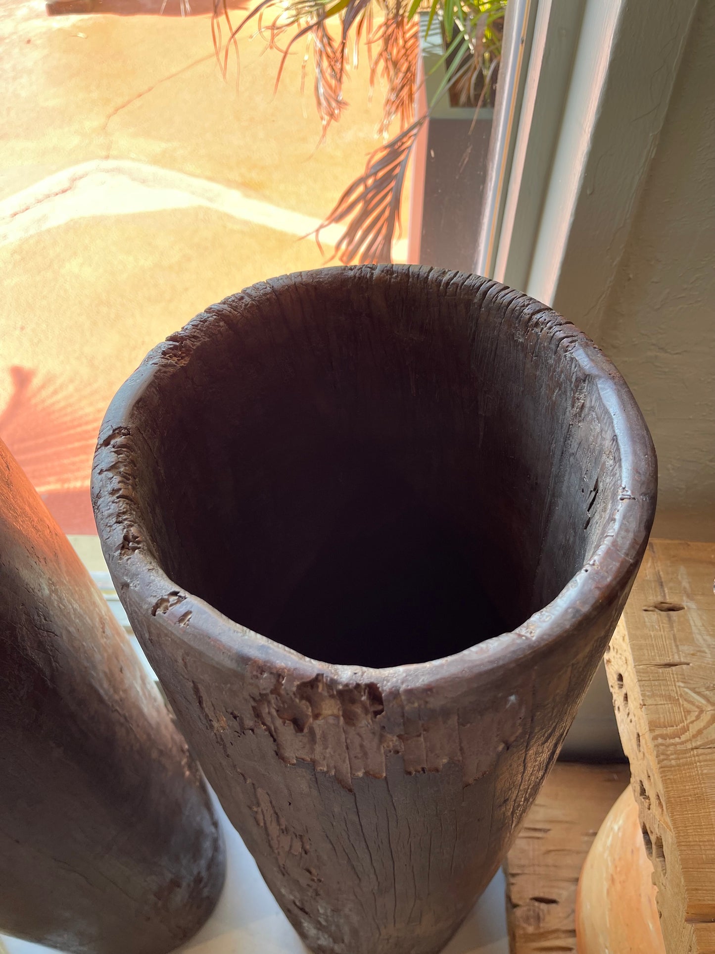 Tall Teak Cylinder Vase