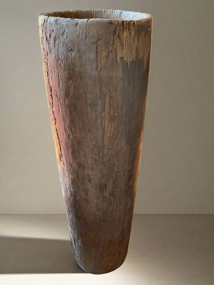 Tall Teak Cylinder Vase