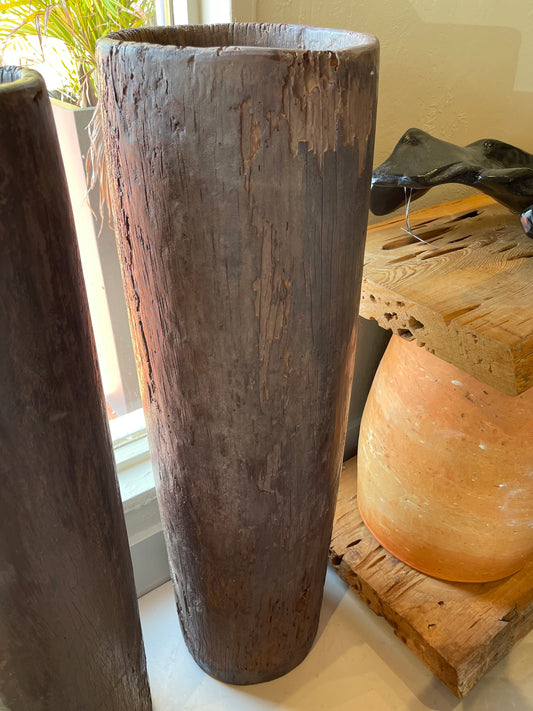 Tall Teak Cylinder Vase