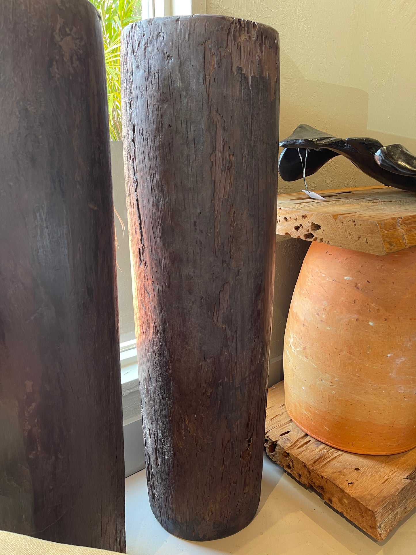 Tall Teak Cylinder Vase