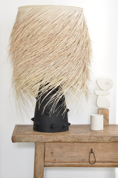 Ceramic Table Lamp with Palm Fiber Shade - Noir