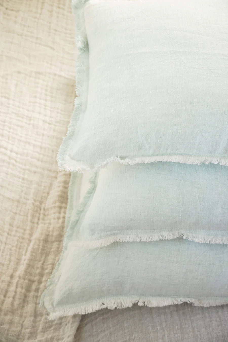 Light Aqua Fringe Soft Linen Pillow