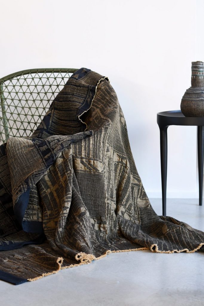 African Jacquard Metallic Bogolan Lounge Throw - Black & Gold