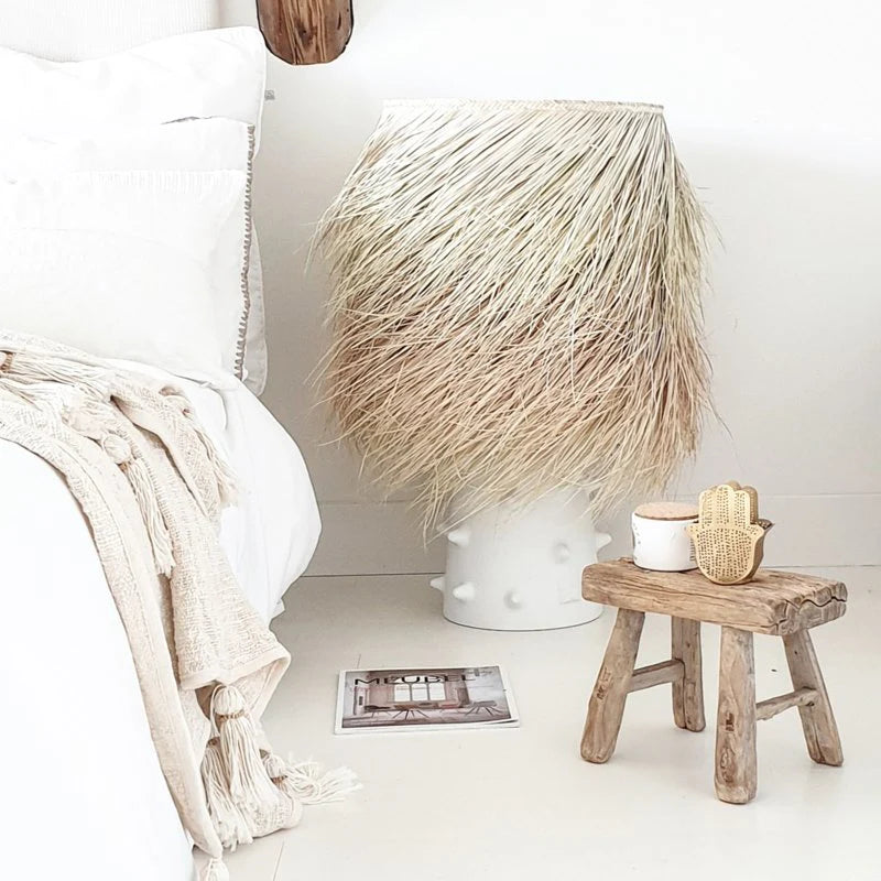 Ceramic Table Lamp with Palm Fiber Shade - Natural