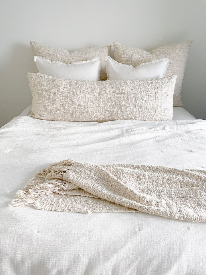 Cozy Cotton Boucle Throw with Fringe - Ivory, 50" x 70"