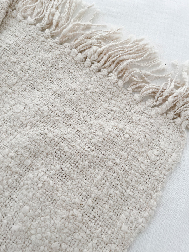 Cozy Cotton Boucle Throw with Fringe - Ivory, 50" x 70"