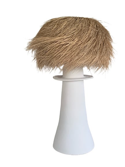 Ceramic Floor Lamp with Palm Fiber Shade - Natural