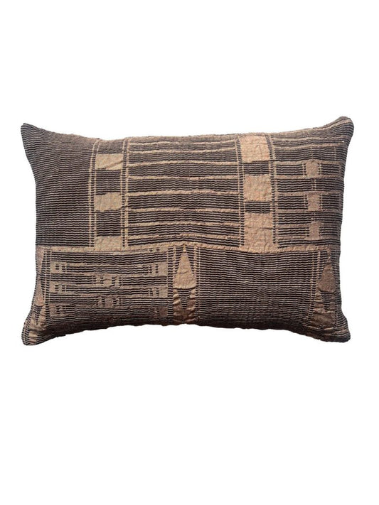 African Jacquard Metallic Bogolan Cushion - Gold & Black