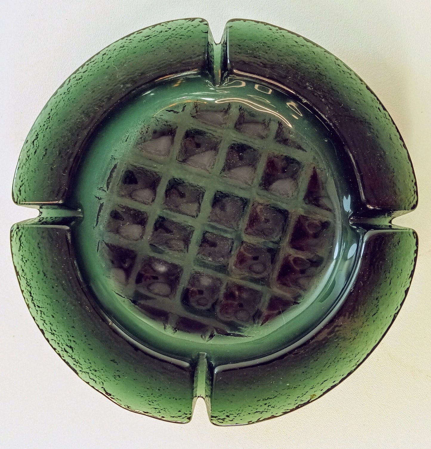 Vintage - 1969 Green Blue Glass Ashtray - Catchall