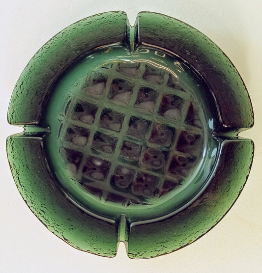 Vintage - 1969 Green Blue Glass Ashtray - Catchall