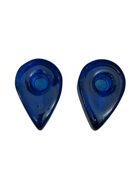 Vintage - 1960's Pair of Cobalt Blue Glass Teardrop Candle Holders