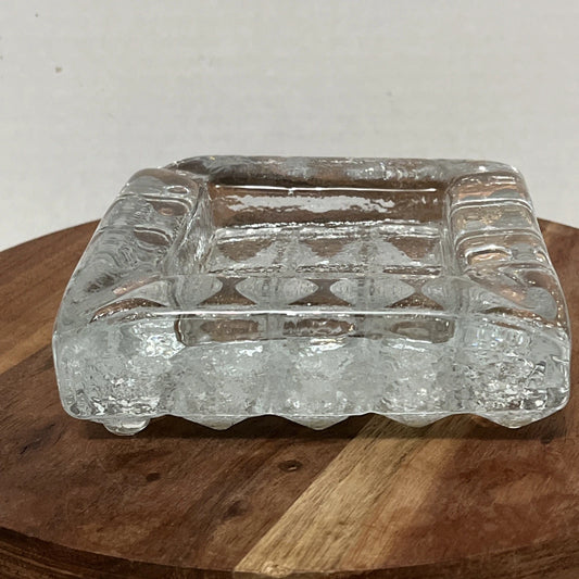 Vintage - 1960's Clear Glass Block Waffle Prism Ashtray - Catchall
