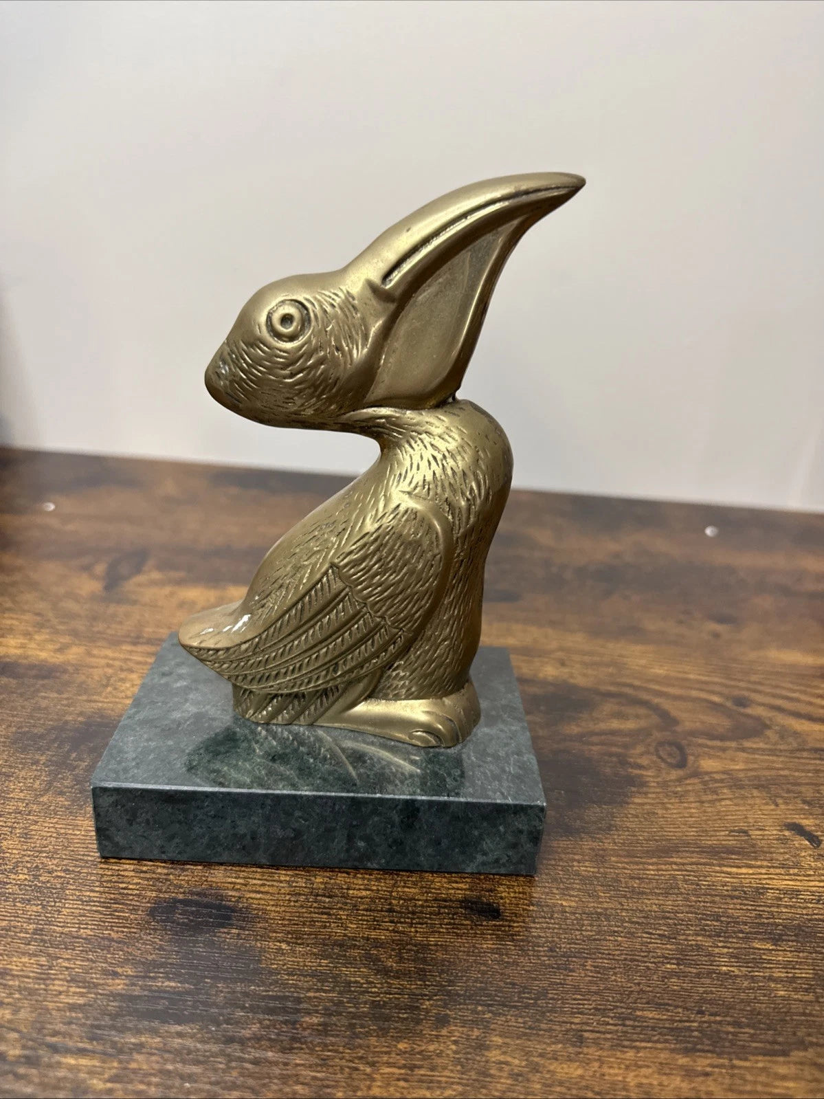 Vintage Brass Pelican Bookends on Marble Base — Pair