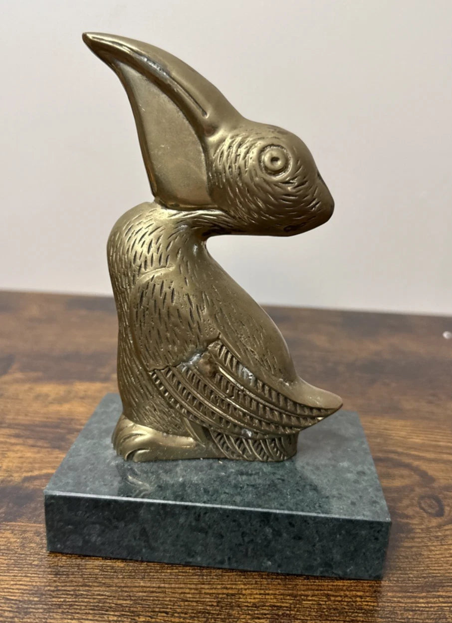 Vintage Brass Pelican Bookends on Marble Base — Pair