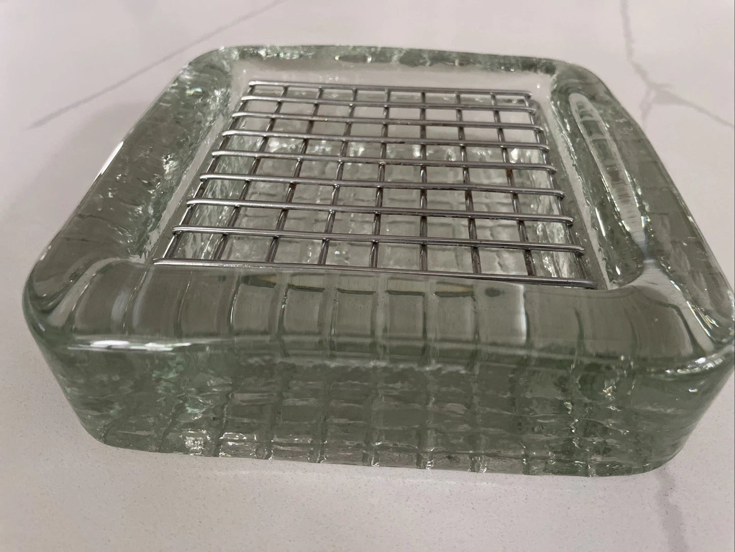 Vintage - 1960's Clear Glass Square Waffle Ashtray - Catchall