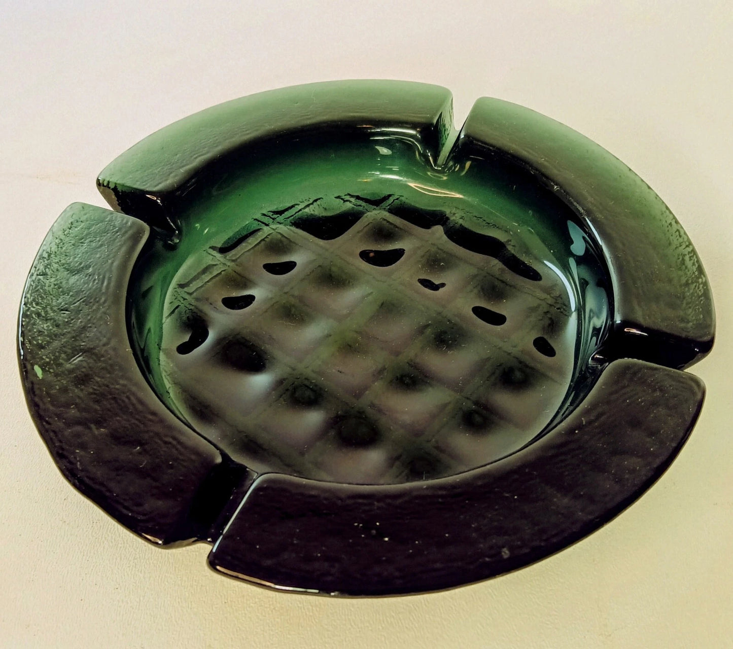 Vintage - 1969 Green Blue Glass Ashtray - Catchall