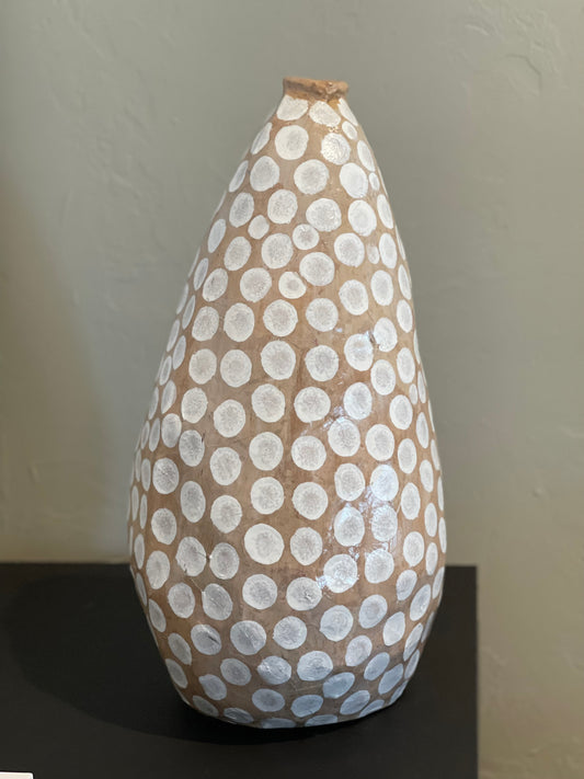 Vase en papier mâché - Kaki à pois blancs