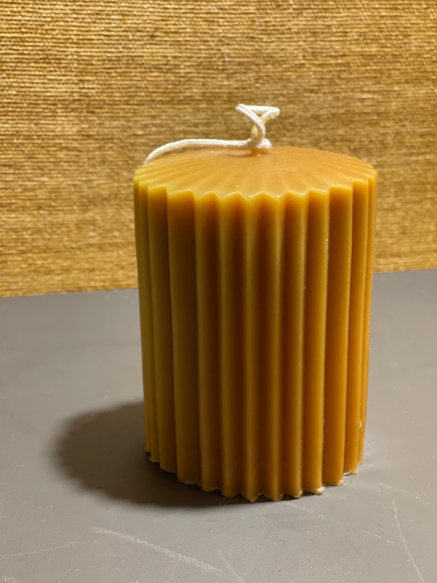 Ridged Pillar Beeswax Candle Caramel - Short